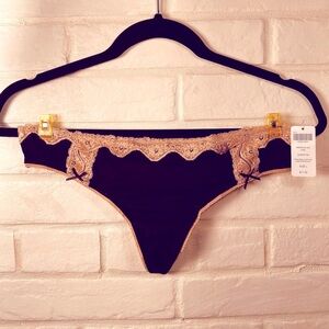 NWT Soma Embraceable Lace Thong Panty Large L Black Soft Tan #0432